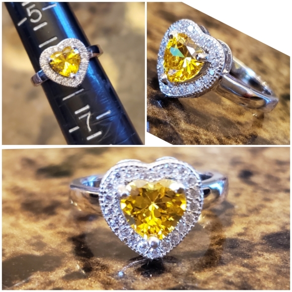 Genuine 3.5ct Yellow Canary Sapphire Heart Ring 6 - Picture 7 of 7